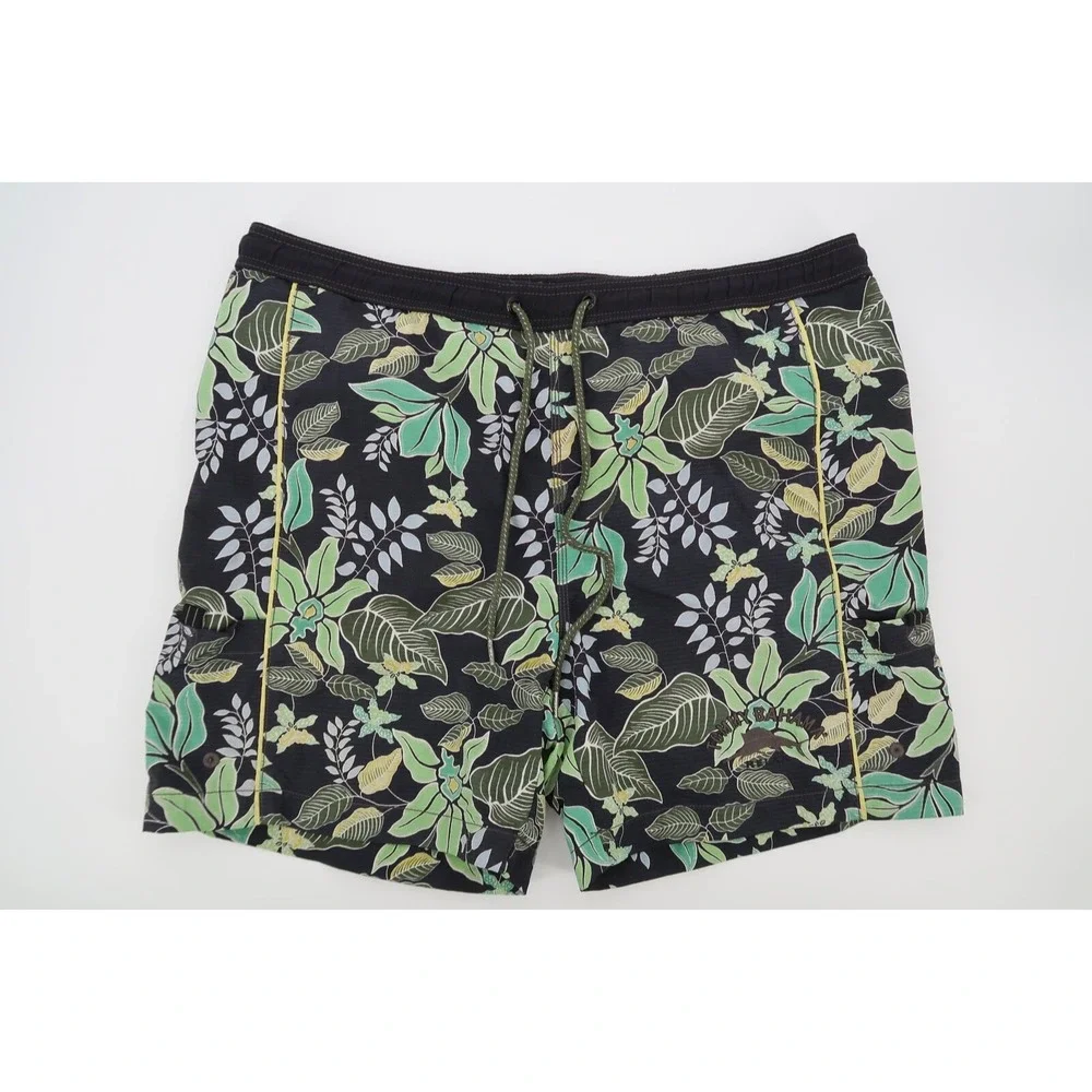 Tommy Bahama Mens XXL Black Green Floral Swim Trunks Lined‎ Shorts Size 2XL